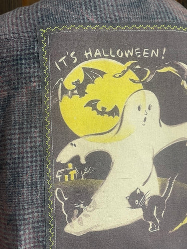BOO! Ghost Art Flannel- Distressed Grey Plaid